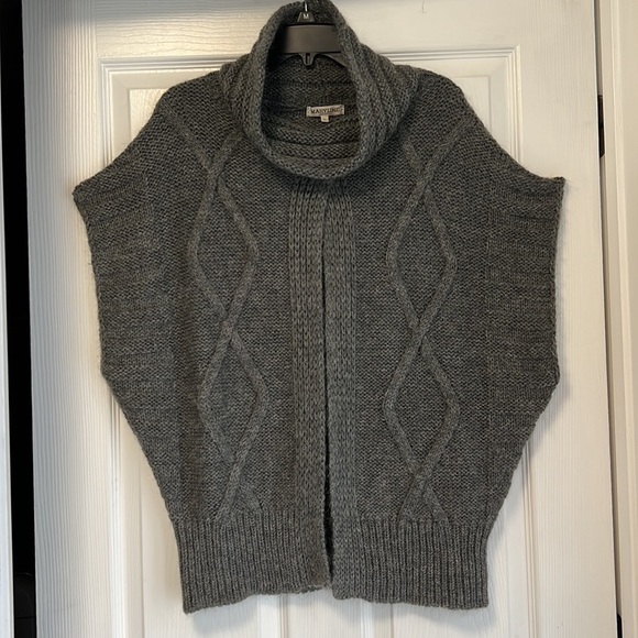 Maryline Made Italy L Gray Wool Mohair Blend Cable Knit Cowl Neck Vest Sweater - Picture 2 of 15